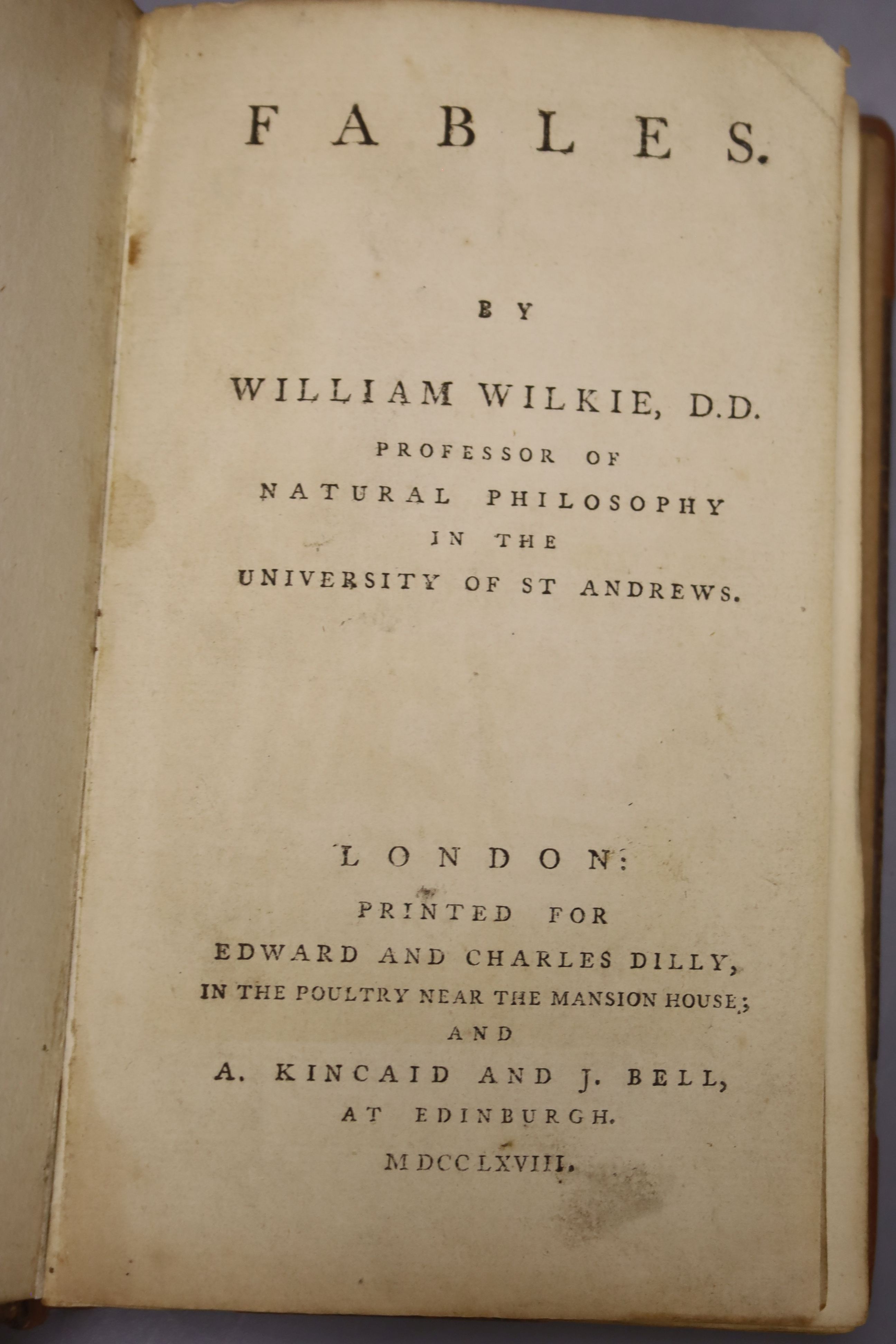 Wilkie, William - Fables, 8vo, calf, rebacked and re-cornered, with 18 engraved plates, Edward and Charles Dilly, London 1768